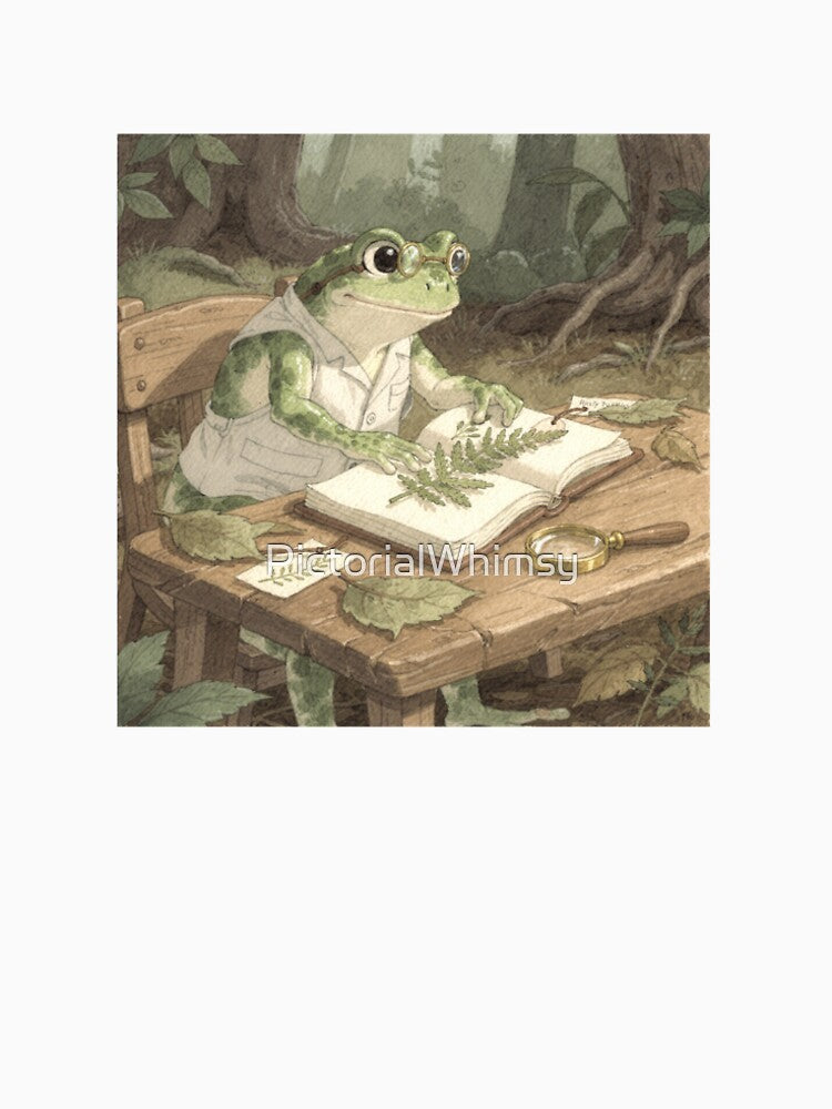 Frog Botanist Pressing Fern Fronds by PictorialWhimsy