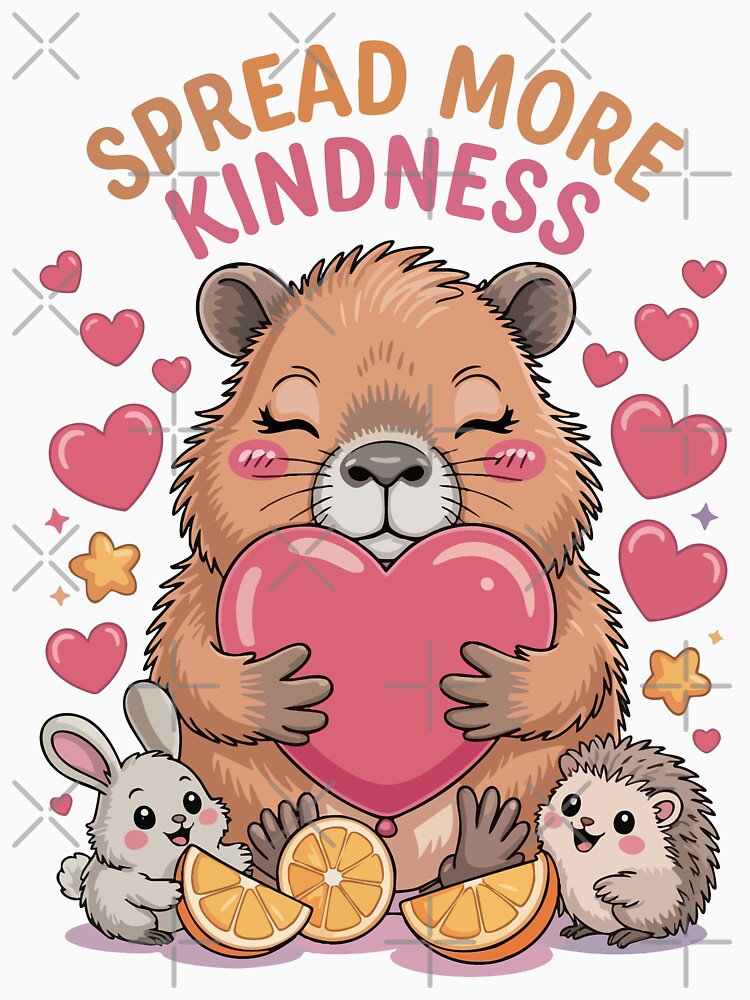Spread More Kindness Adorable Capybara Holding Heart Graphic Design by 89BLACK