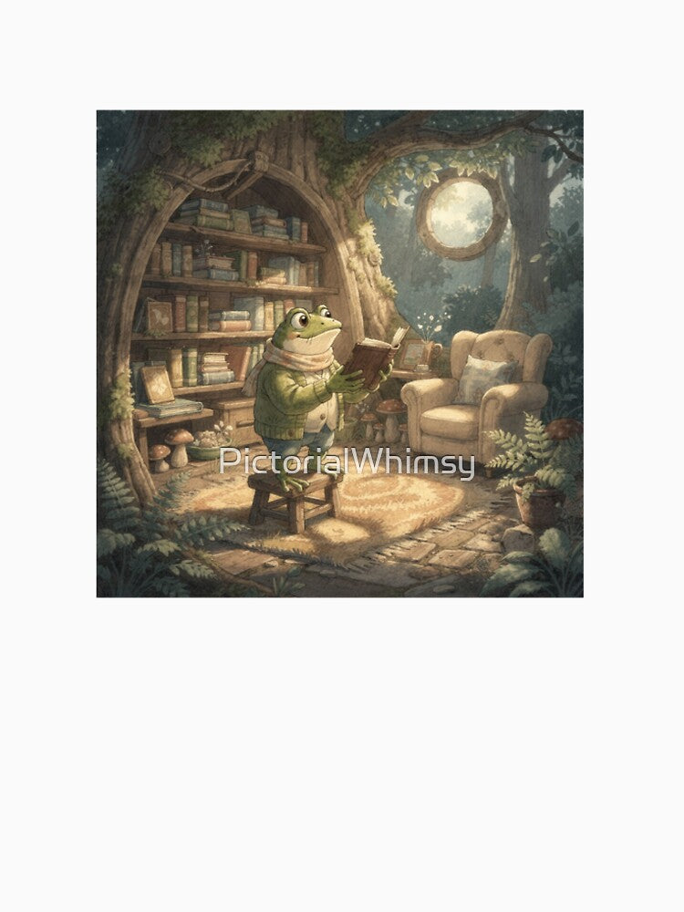 Frog Bookseller Recommending One Perfect Novel Cottagecore Art by PictorialWhimsy