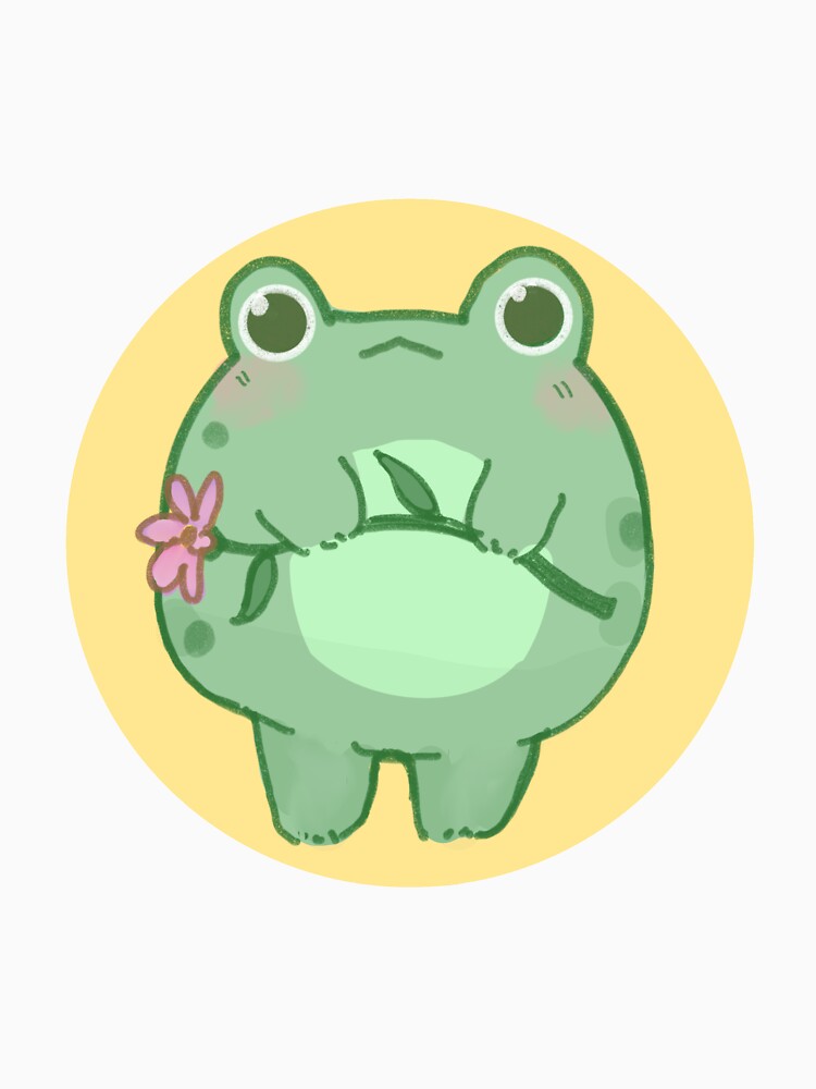 Cute Frog Holding Flower With Yellow Background by SolarClover