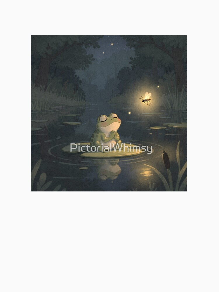 Frog Stargazer Wishing on a Passing Firefly Cottagecore Art by PictorialWhimsy