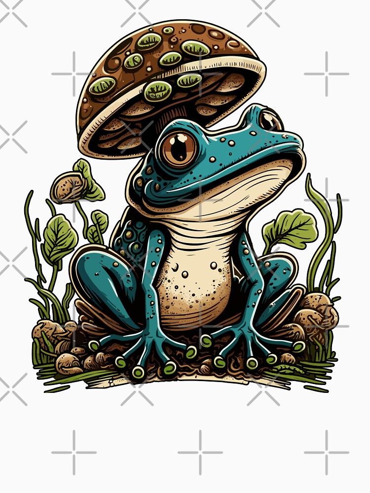 Cottagecore Blue Frog Under Mushroom by Meliafroggy
