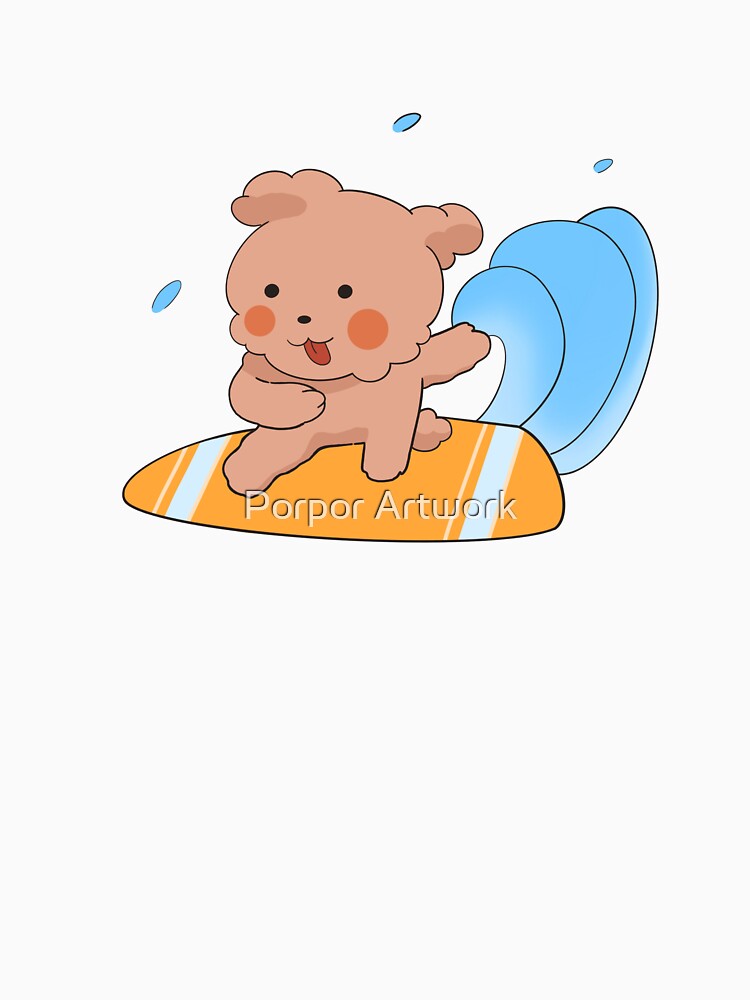 Cute Surfing Dog Kawaii Beach Cartoon by Porpor Artwork