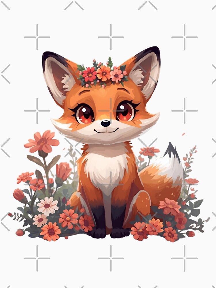 Cute fox with flower wreath by SimonsDesignArt