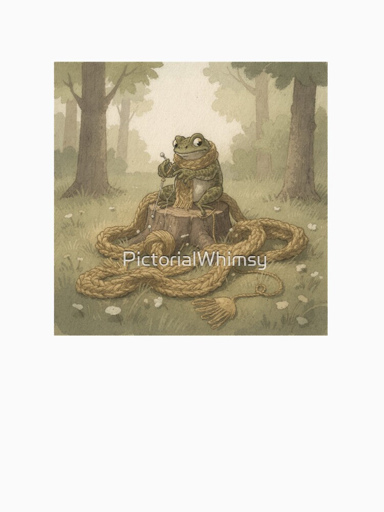 Toad Knitting an Endless Scarf Cottagecore Art by PictorialWhimsy