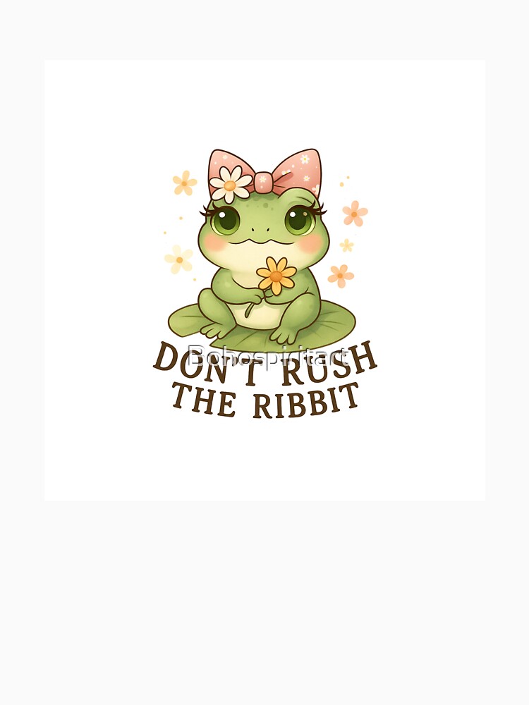 Don’t Rush the Ribbit – Mindful Cottagecore Frog Sticker by Bohospiritart