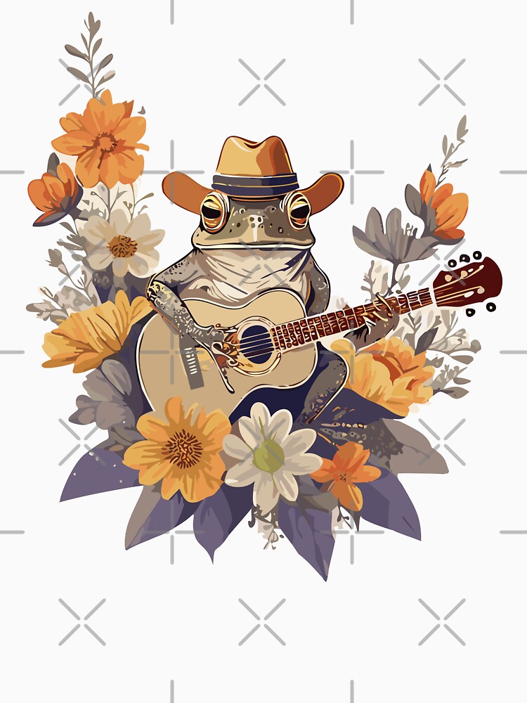 Cute Cottagecore Aesthetic Frog Playing Guitar Vintage Graphic by Dapper-Art