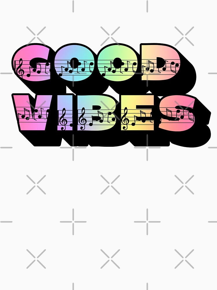 Gradient Rainbow Spectrum 3D Extruded Musical Notes Display Sans Serif Fonts Typography Good Vibes Quotes by Cawaiico