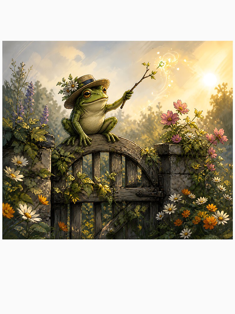 Garden Gate Guardian - Cute Cottagecore Frog by bapupa