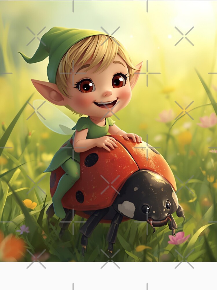 Cute elf riding on ladybug by SimonsDesignArt