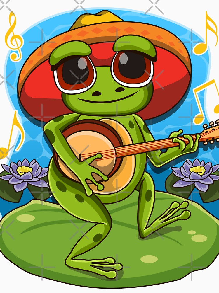 Frog Playing Banjo on Mushroom Cute Cottagecore Aesthetic by Hananiah Merch