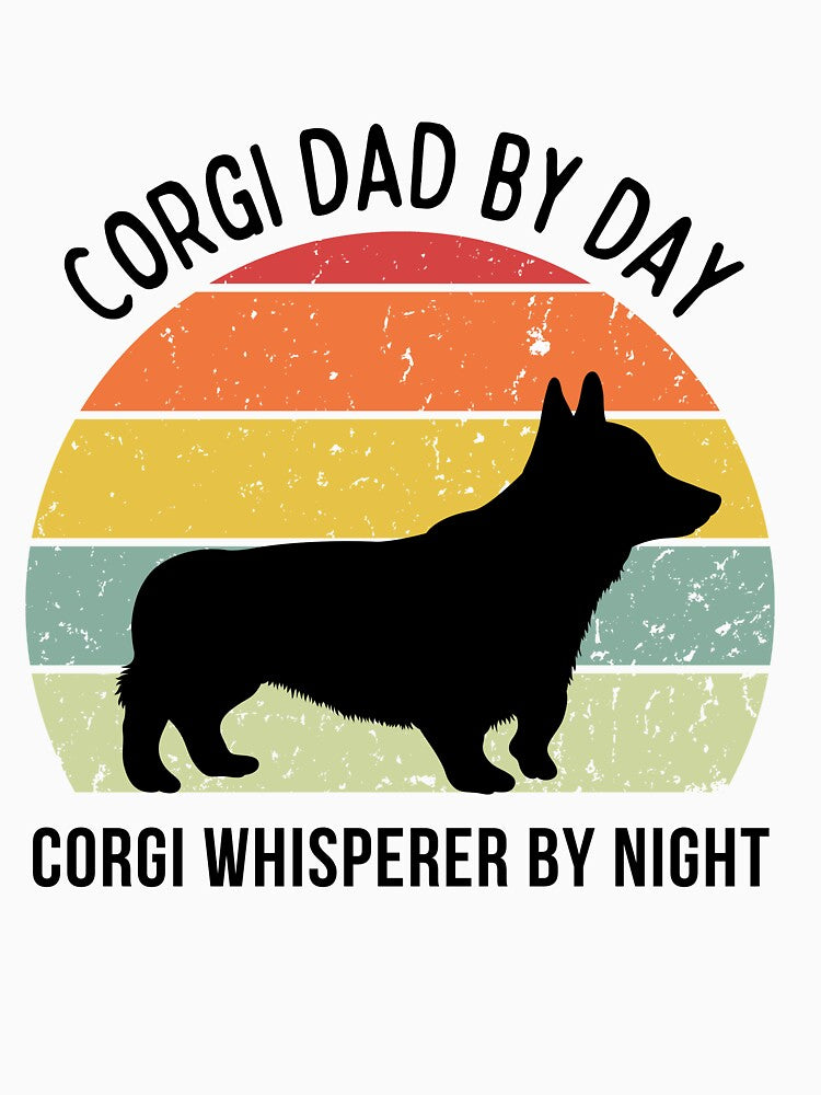 Retro Sunset Corgi Dad by Day design - black text by 29Bumblebee