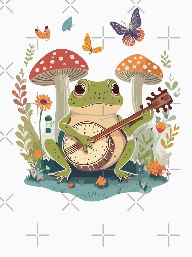 Cute Cottagecore Aesthetic Frog Playing Banjo Mushroom Vintage Graphic by Dapper-Art