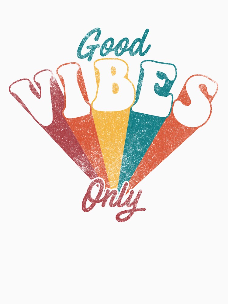Good Vibes Only Retro Rainbow Typography Fan by The secret storage room