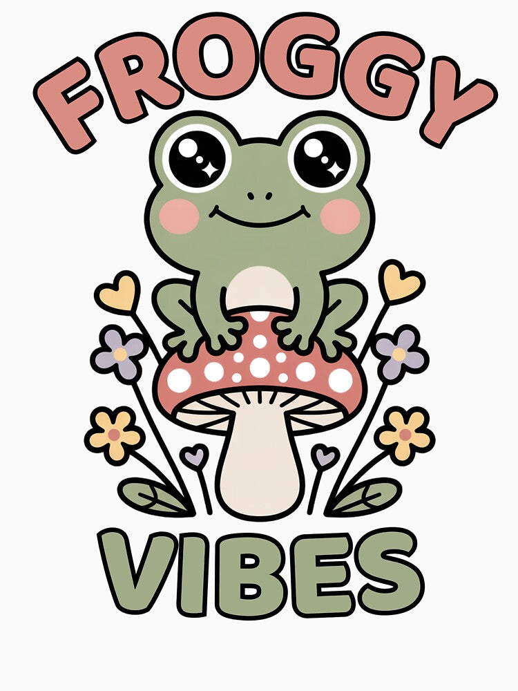 Froggy Vibes Cute Frog on Mushroom by kamisclothes