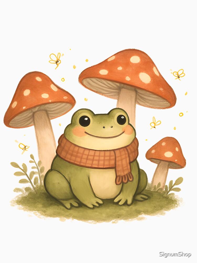 Cozy Cottagecore Frog in Mushroom Garden by SignumShop