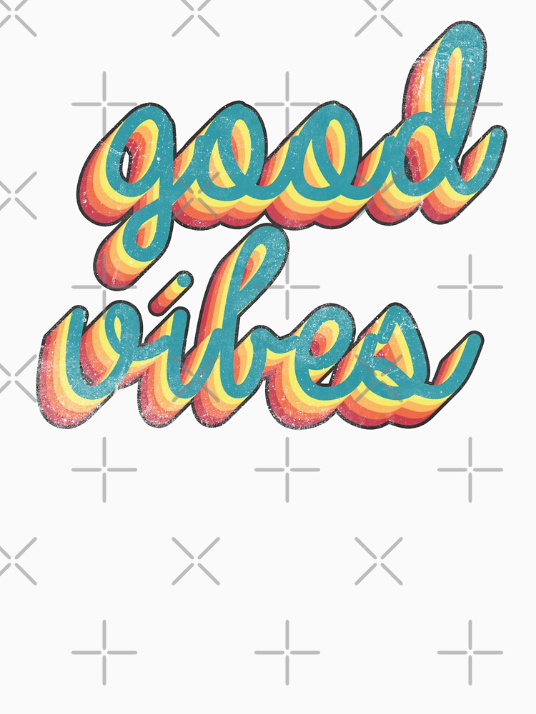 Colorful 80s Retro Palette Good Vibes 3D Extruded Text Distressed Script Typography by Cawaiico