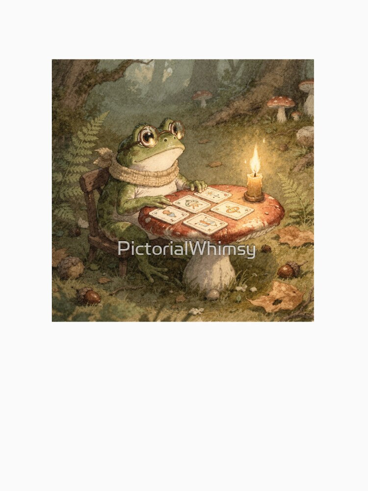 Cottagecore Toad Reading Tarot at a Toadstool Table by PictorialWhimsy