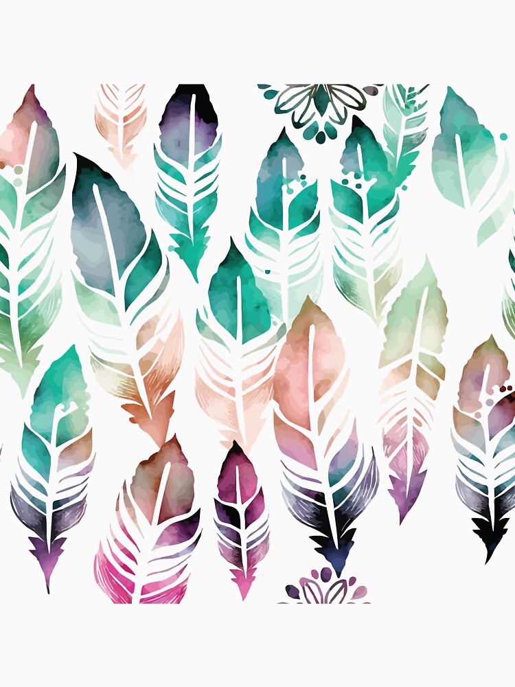 A Delicate Watercolor Print of Feathers- Boho Chic Patterns by GVRDesign