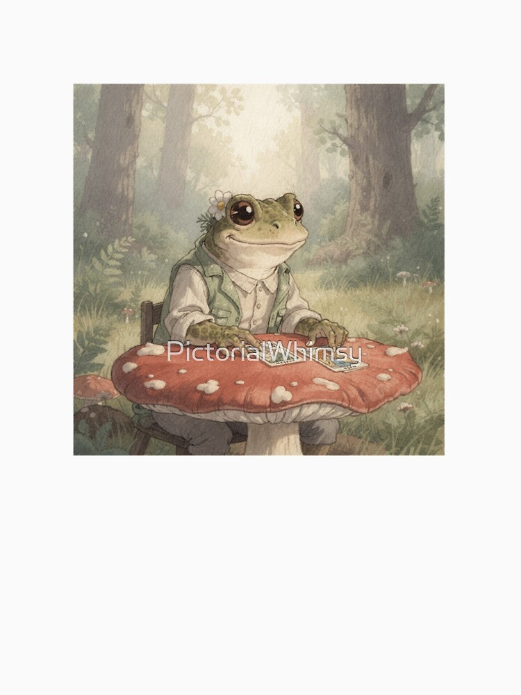 Toad Reading Tarot at a Toadstool Cottagecore Art by PictorialWhimsy