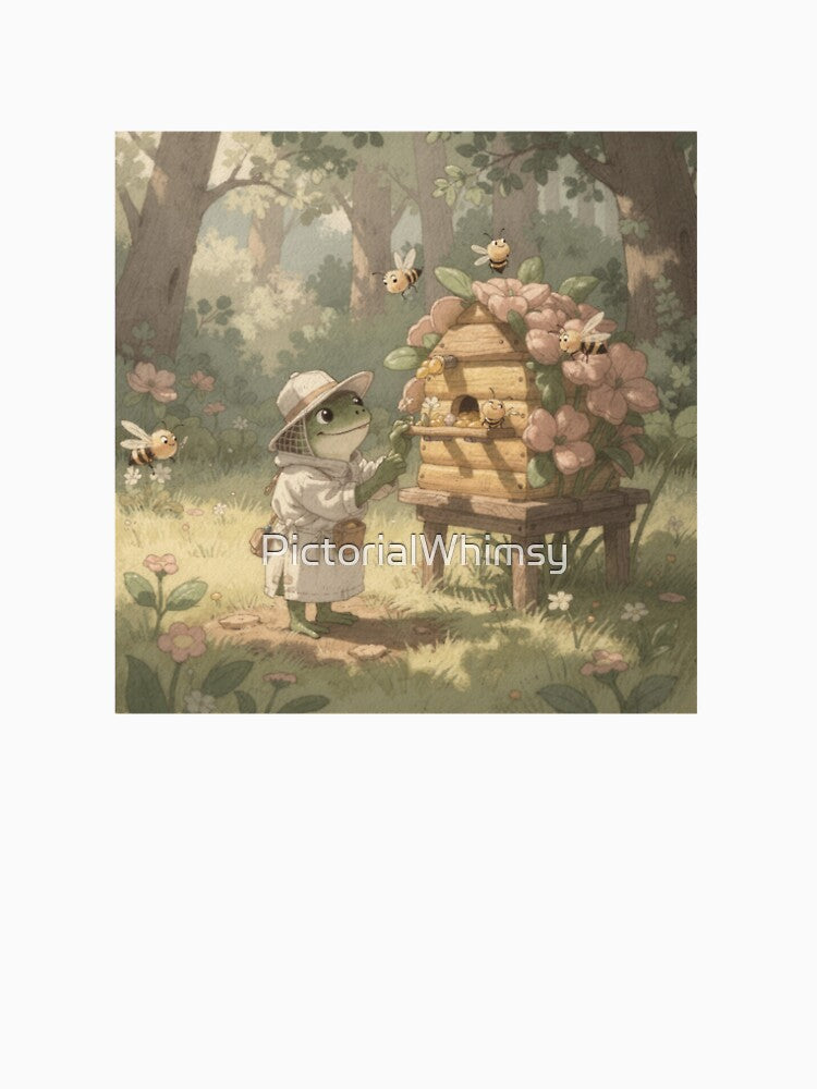Frog Beekeeper with a Clover Hive Cottagecore Art by PictorialWhimsy
