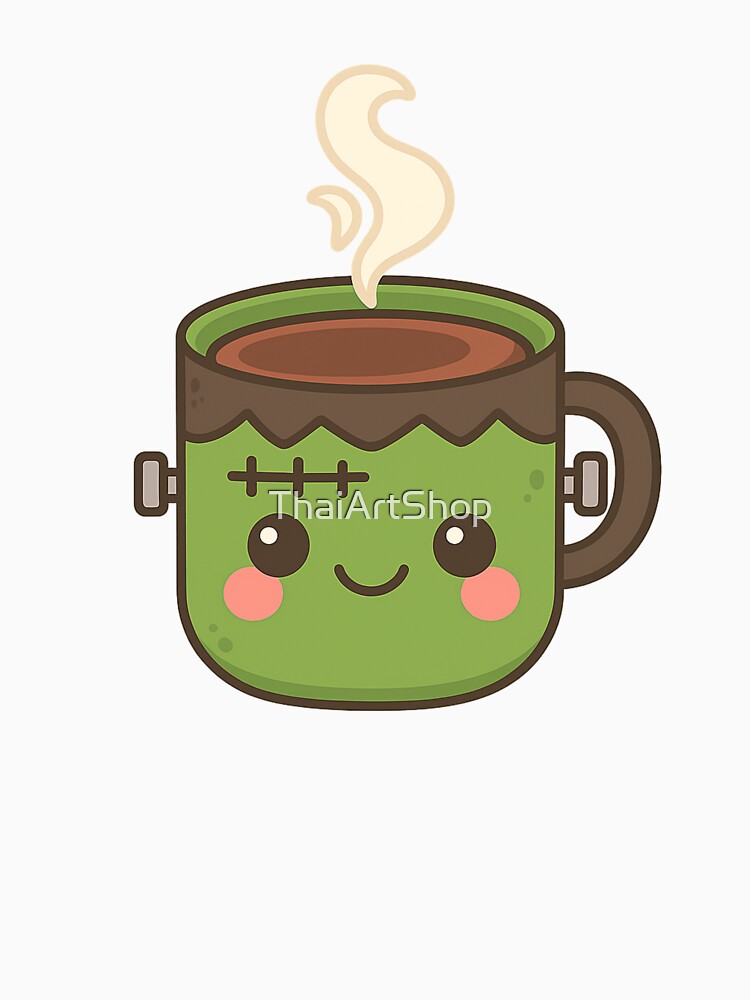 Kawaii Frankenstein Halloween Coffee Mug Cute Spooky Cup by ThaiArtShop