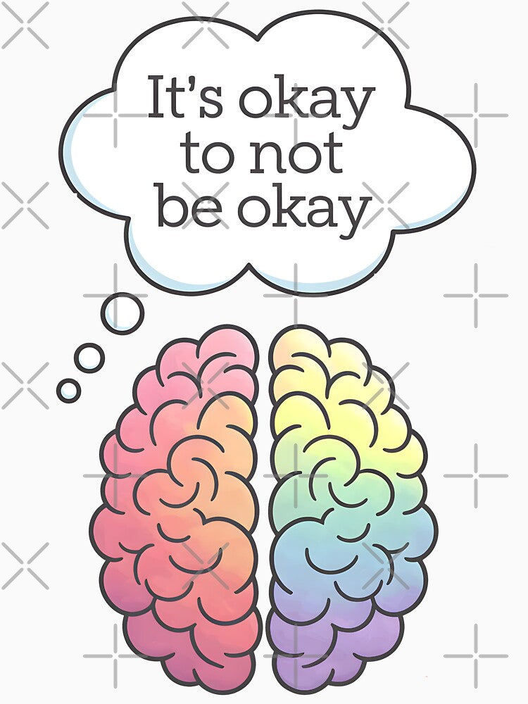 Positive Mental Health Art  It's Okay to Not Be Okay Brain Design by DrawHandArt