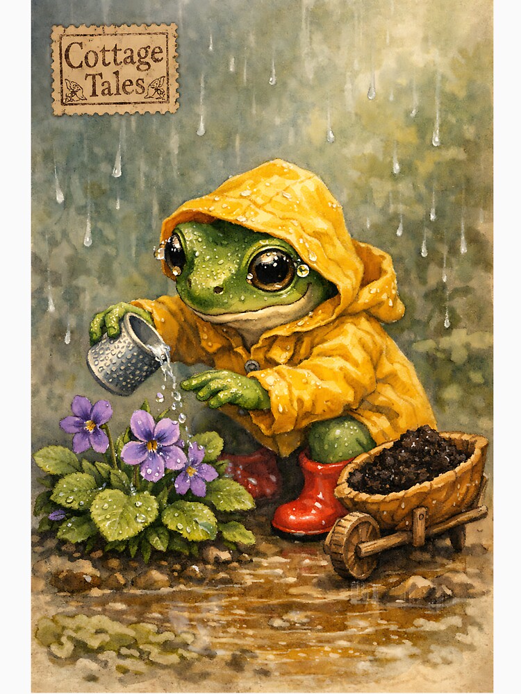 The Rain-Gaiter Gardener - Cottagecore Frog by bapupa