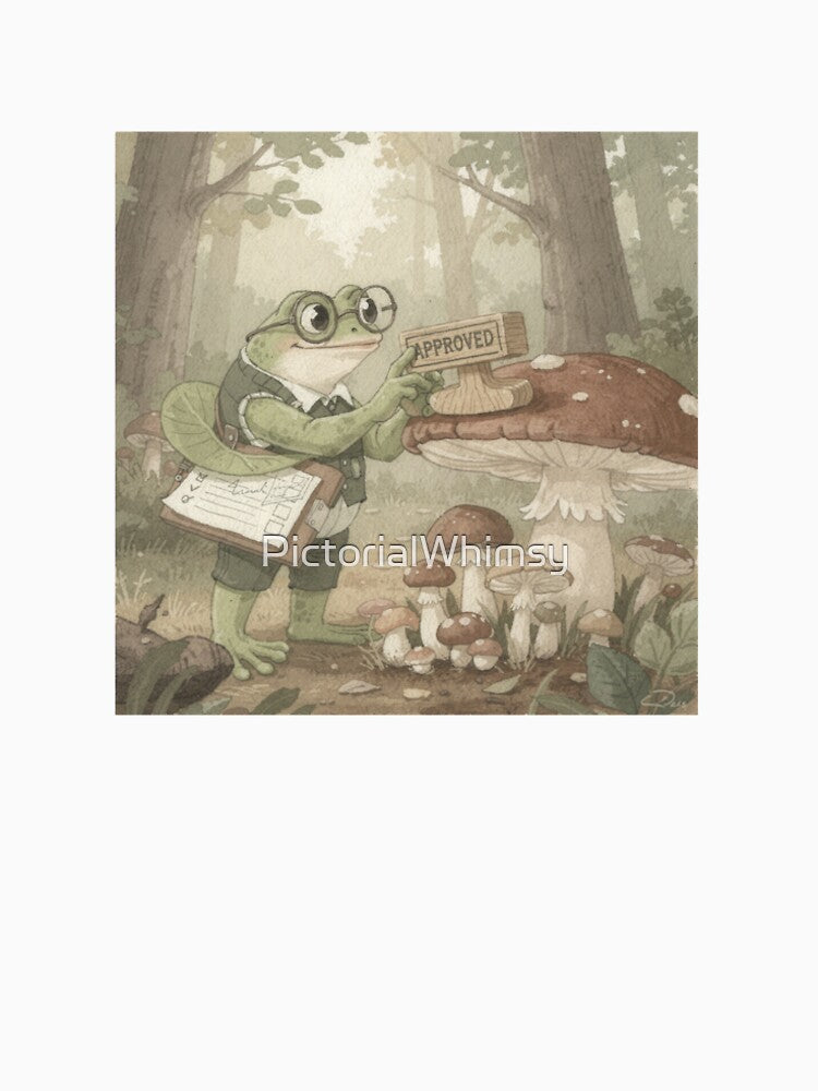 Frog Mushroom Inspector Stamping Approved Cottagecore Art by PictorialWhimsy