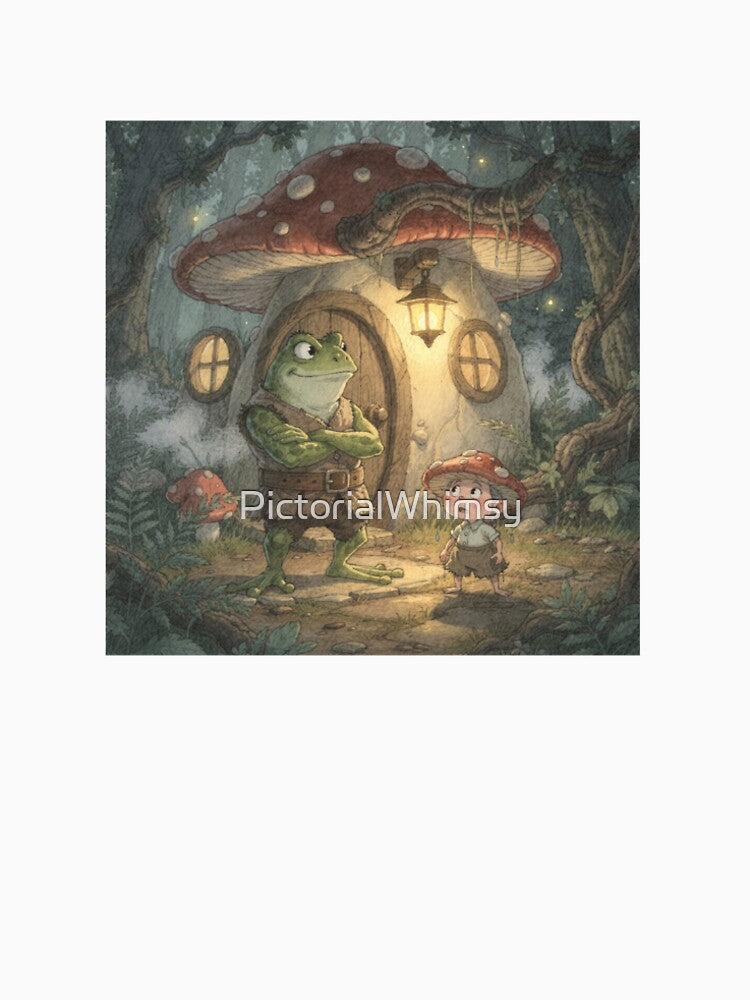 Frog Tavern Bouncer Checks the Toadstool Inn Funny Cottagecore Art by PictorialWhimsy
