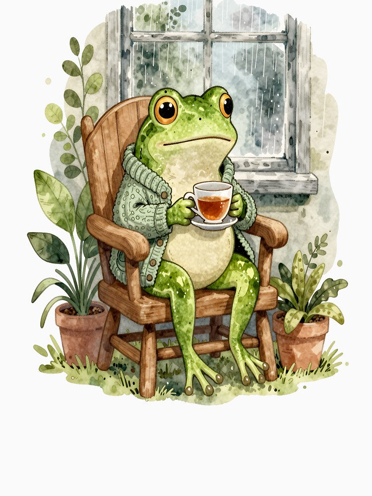 Cottagecore Frog Portrait — Teacup & Cardigan Art by sooperstore