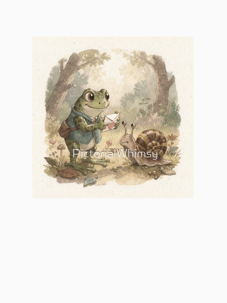 Frog Sending a Love Letter by Snail Cottagecore Art by PictorialWhimsy