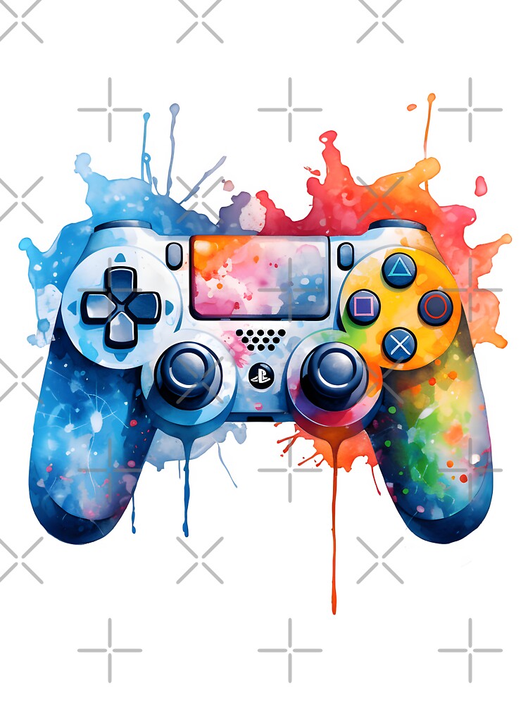 Watercolor gaming controller, playstation pad art by LeedsArtStudio