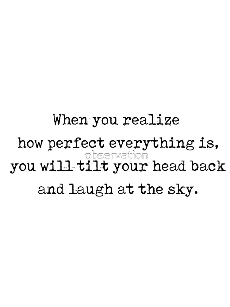 Buddha quote - "when you realize how perfect everythign is, you will tilt your head back and laugh at the sky." by observation