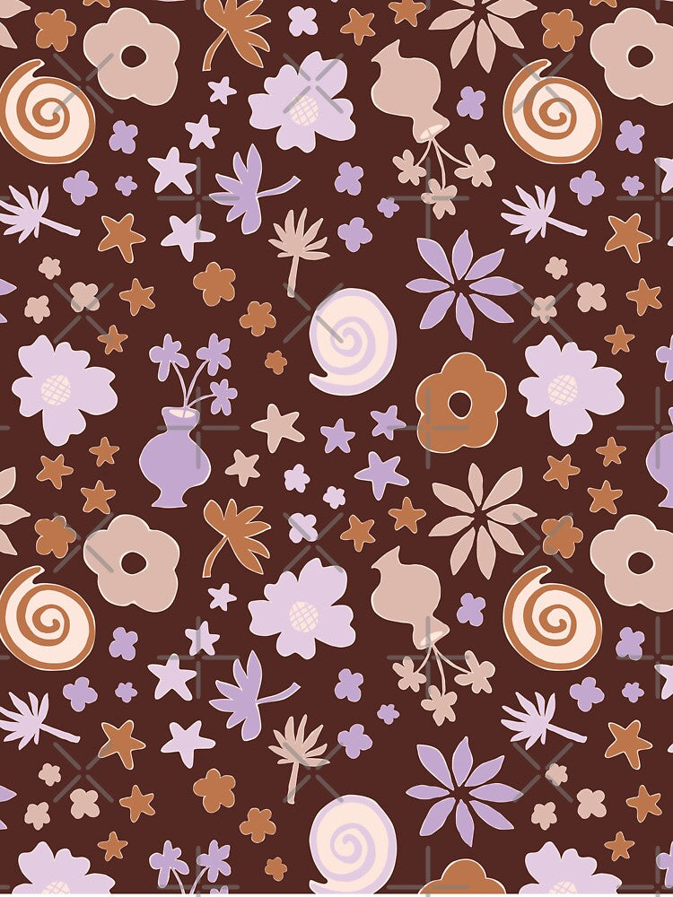 Boho Pastel Lilac Purple Beige Brown Flower Pattern Girls Room by blomastudios