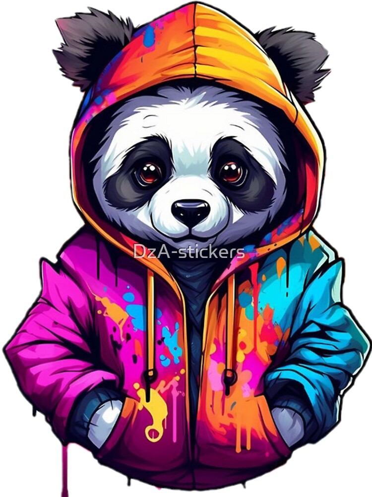 Kawaii Panda Hoodie Sticker – Colorful Graffiti Street Art Style by DzA-stickers