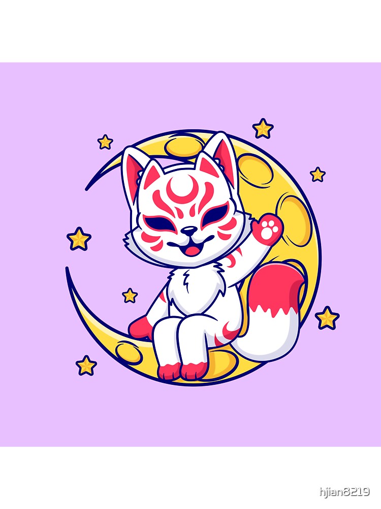 Cute Fox Kitsune Sitting on Moon: Holiday Illustration" by hjian8219