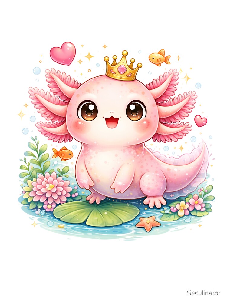 Cute Axolotl With Crown Kawaii Design by Seculinator