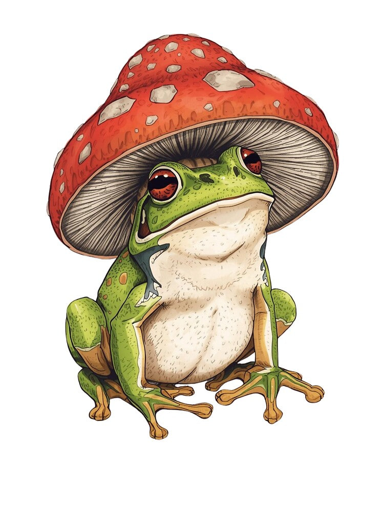 Cute Frog with Mushroom Hat – Cute Cottagecore Frog Design by Kayshies8120