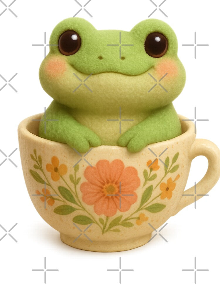 Cute Frog in Floral Teacup - Cute Cottagecore 3D Art by Moons Studio