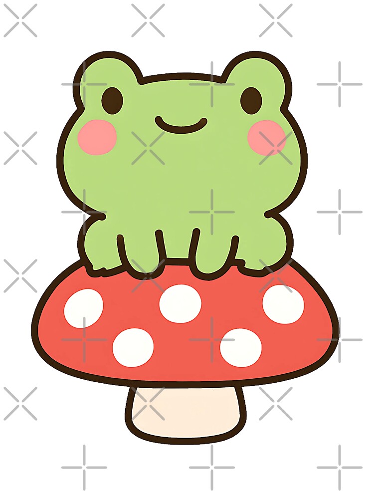 Cute Frog on a Mushroom | Kawaii Frog by stylishdzign