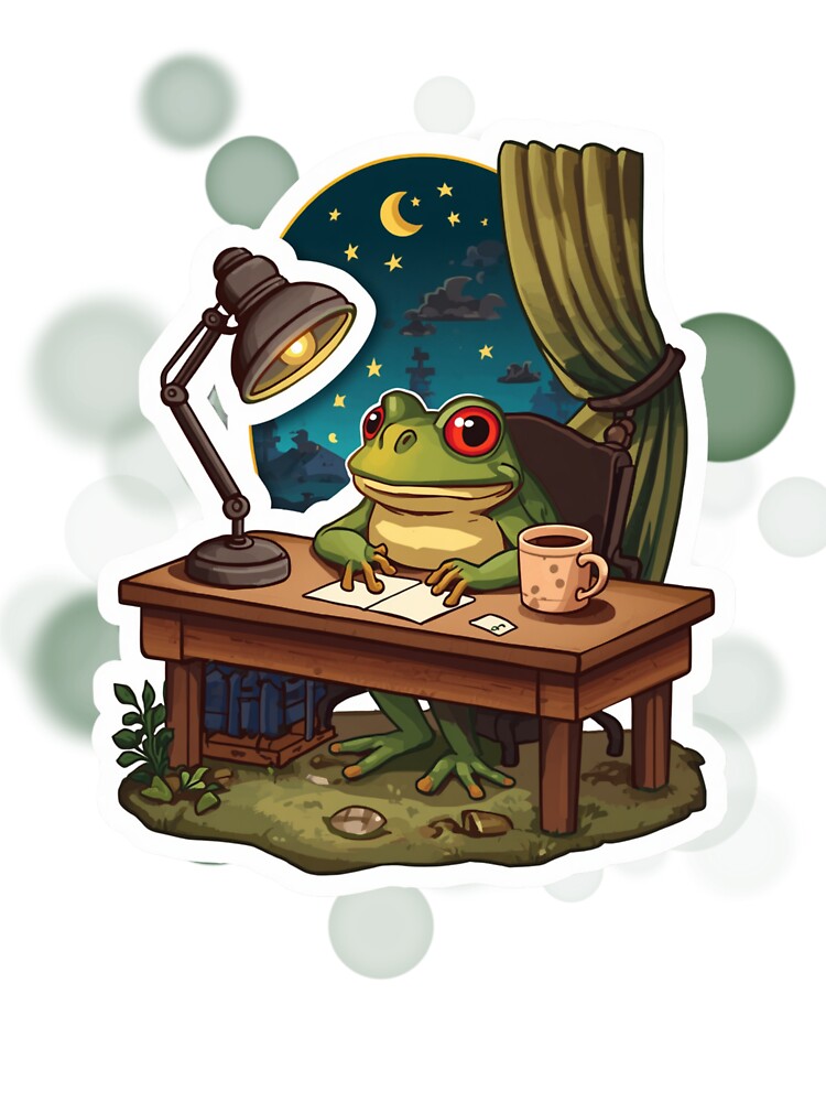 Cute Frog Working Late Cozy Cottagecore by iamKRUK