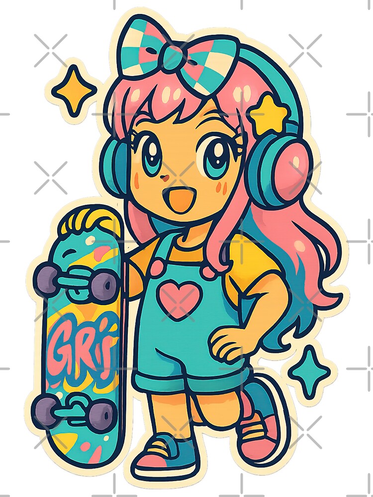 Kawaii Anime Girl, Y2K Aesthetic, Skateboarding by graphic-genie