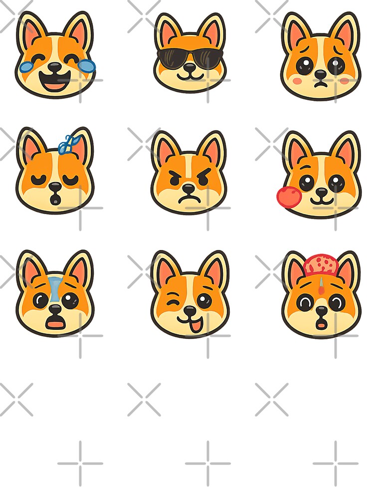 Cute Kawaii Corgi Emoji Set 1, Kawaii Corgi by graphic-genie