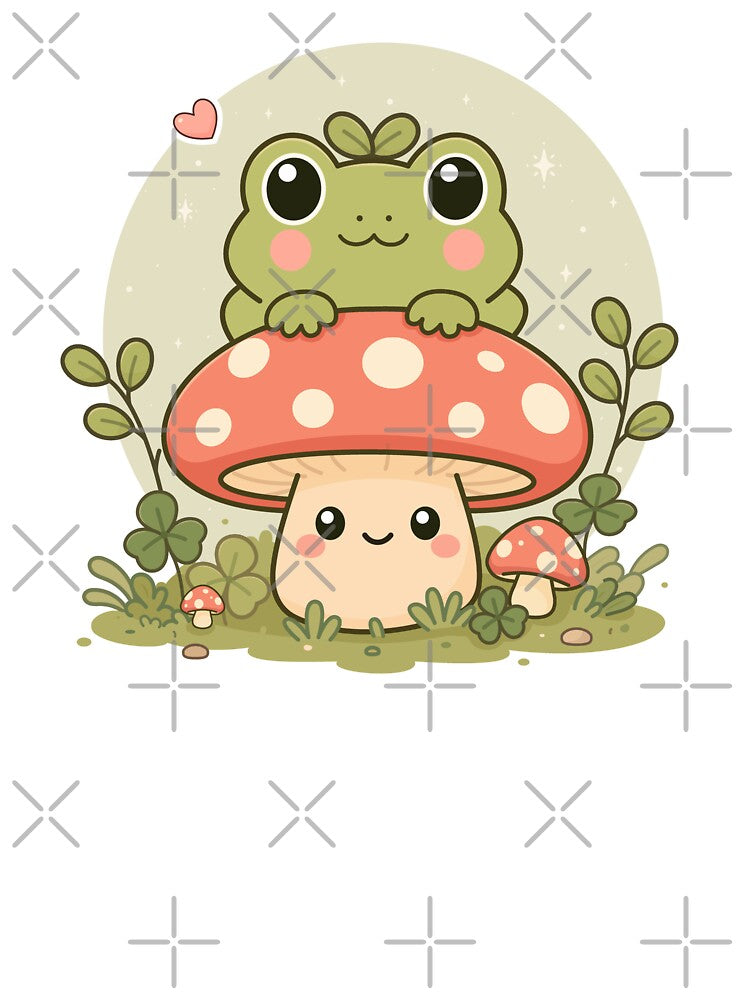 Cute Frog Sitting on Mushroom – Kawaii Cottagecore Frog by Lilypad Shop