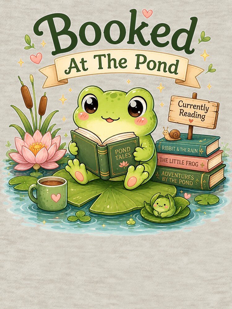 Booked At The Pond – Cute Frog Book Lover Design by MotylekAnia