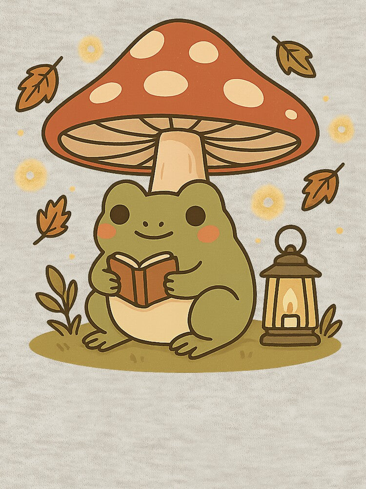 Kawaii Frog Reading Under Mushroom Lantern by MythicPixel