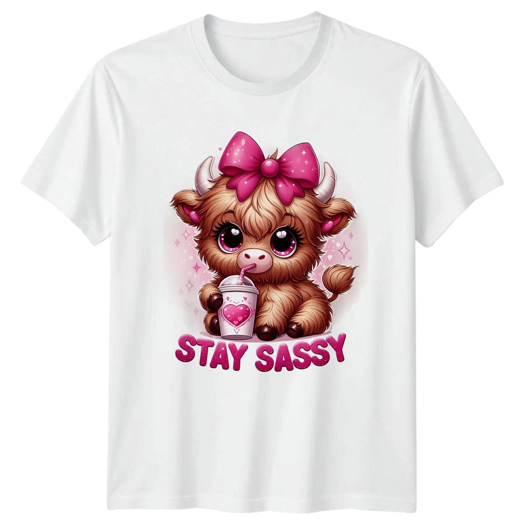 Stay Sassy Womens T-Shirt Kawaii Highland Cow Cattle