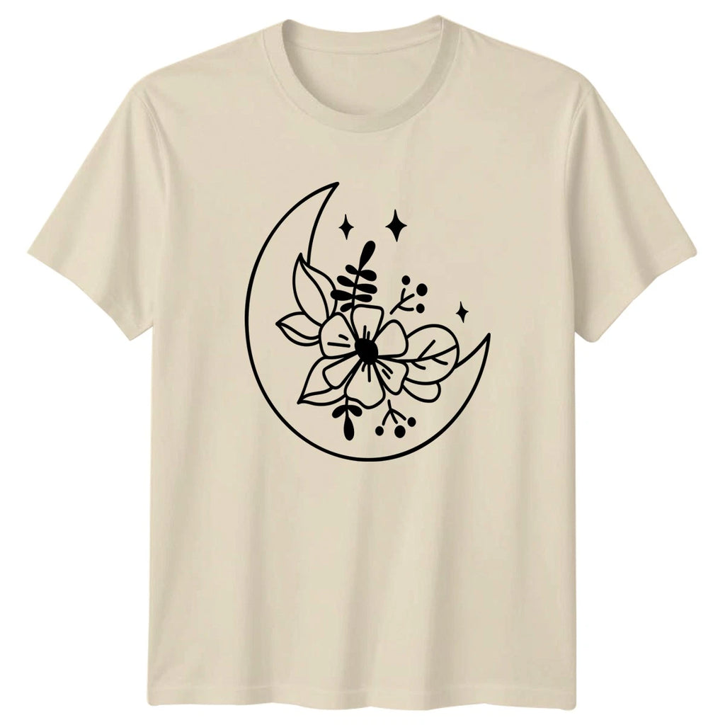 Boho Moon Floral Botanical T-Shirt Celestial Nature Birthday Gift