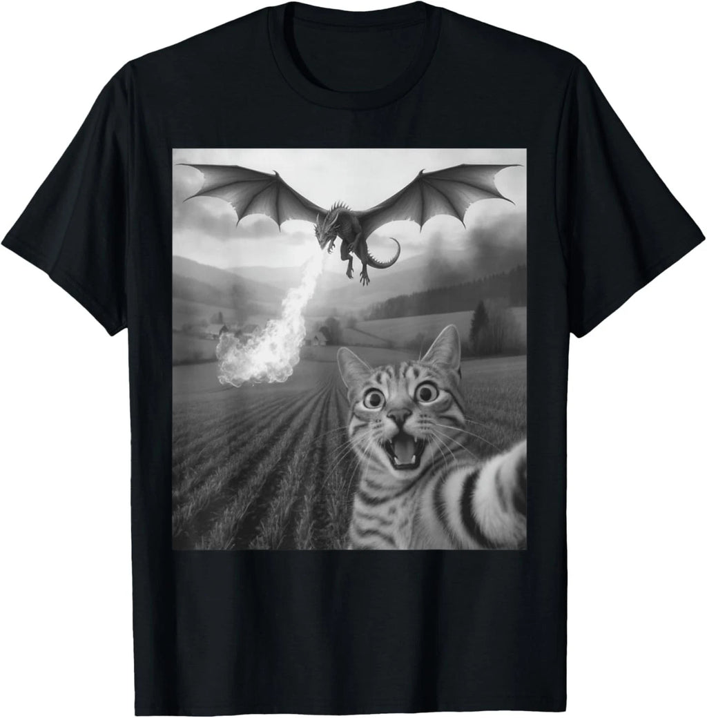 Funny Cat Selfie with Dragon Kawaii Fantasy Creature Art T-Shirt